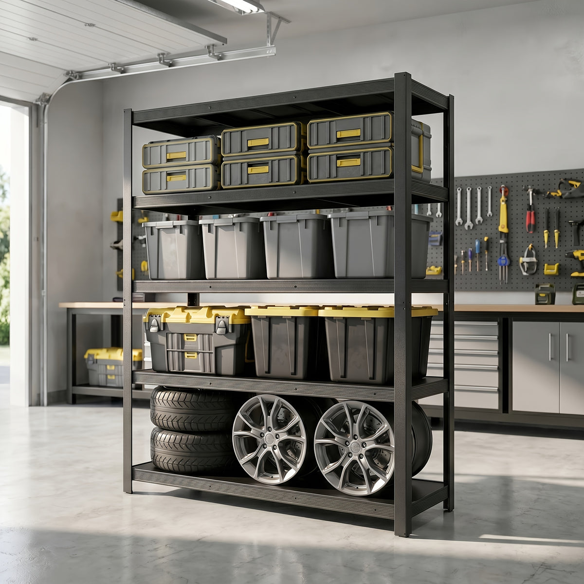 Heavy-Duty 5-Tier Metal for garage Storage Shelving, 55" W X 84" H X 24" D, Adjustable Storage Rack, 3000 LBS Load Capacity, Easy to Assemble. Ideal for Garages, Pantries, Closets Or Offices, Perfect for Garage Expansion, Multi-Purpose Storage Unit