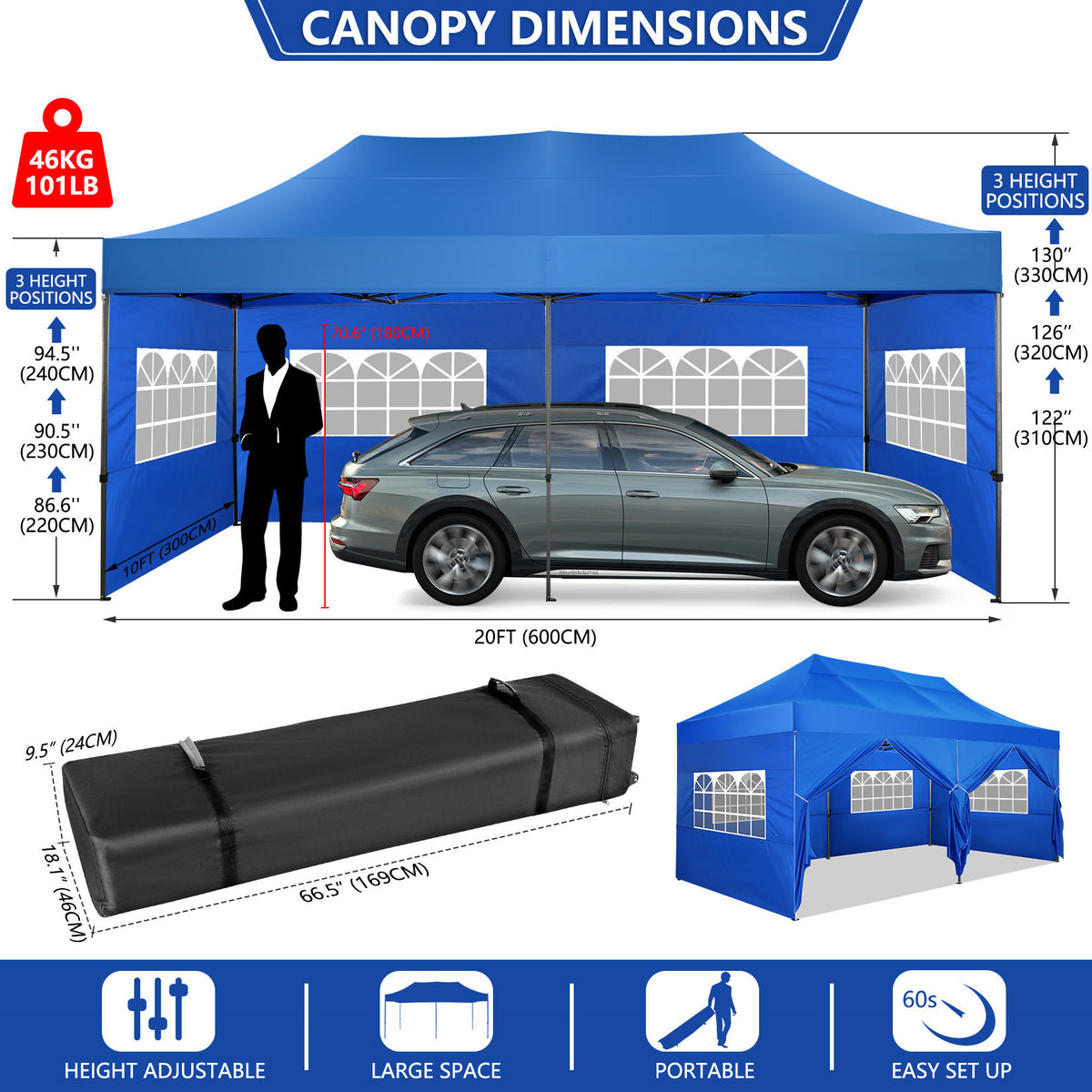 10x20 Pop Up Canopy Tent, Heavy Duty Canopy with 6 sidewalls, Easy Up Commercial Outdoor Canopy, Wedding Party Tents for Parties, All Season Wind & Waterproof Gazebo with Roller Bag, Pop Up Canopy for Wedding, Commercial Areas, Playgrounds, etc