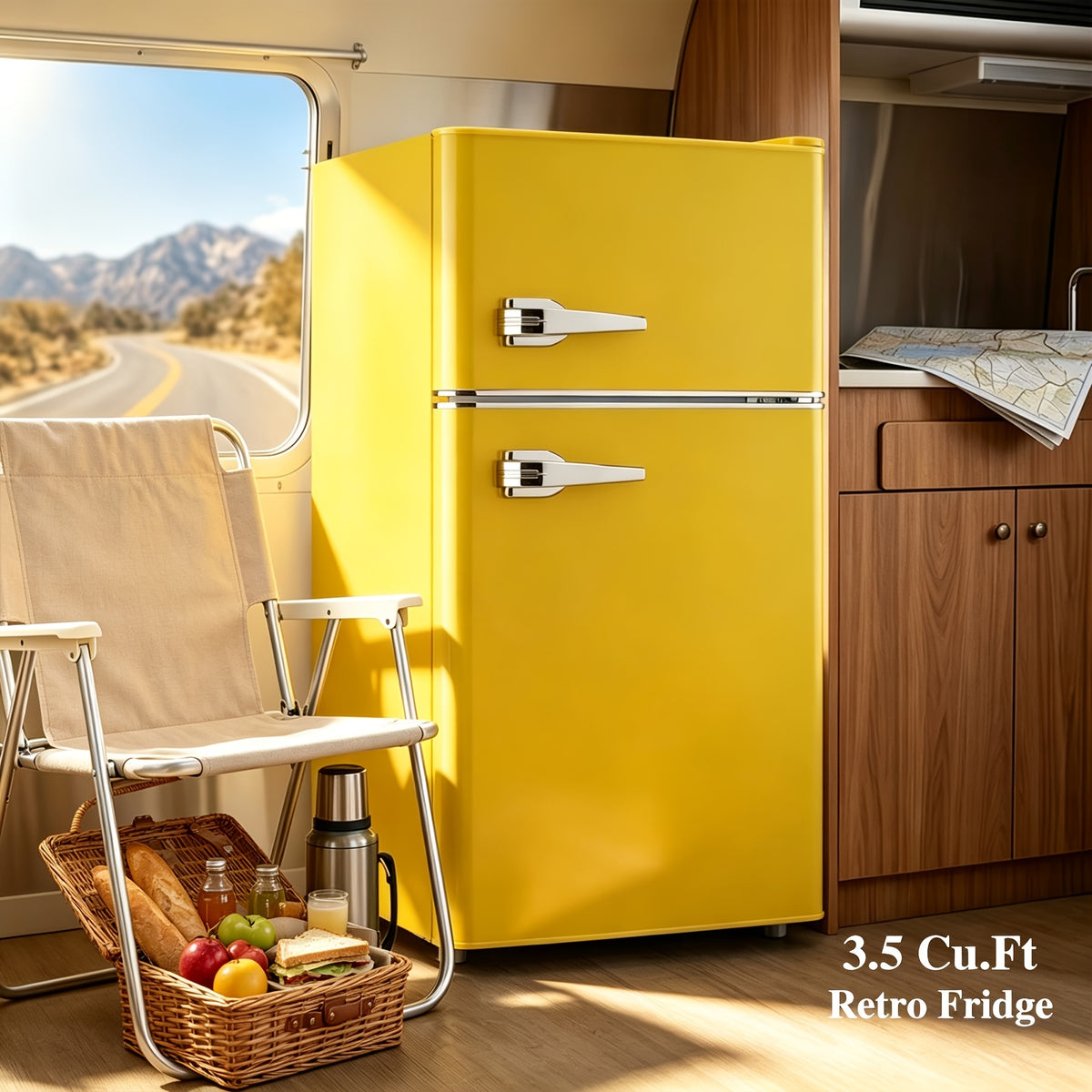 WANAI 3.5 CU.FT. Double Door Fridge with Freezer, Compact Mini Fridge, Featuring Adjustable Glass Shelves - Perfect Choice for Offices, Bedrooms, Dorms, & Apartments!