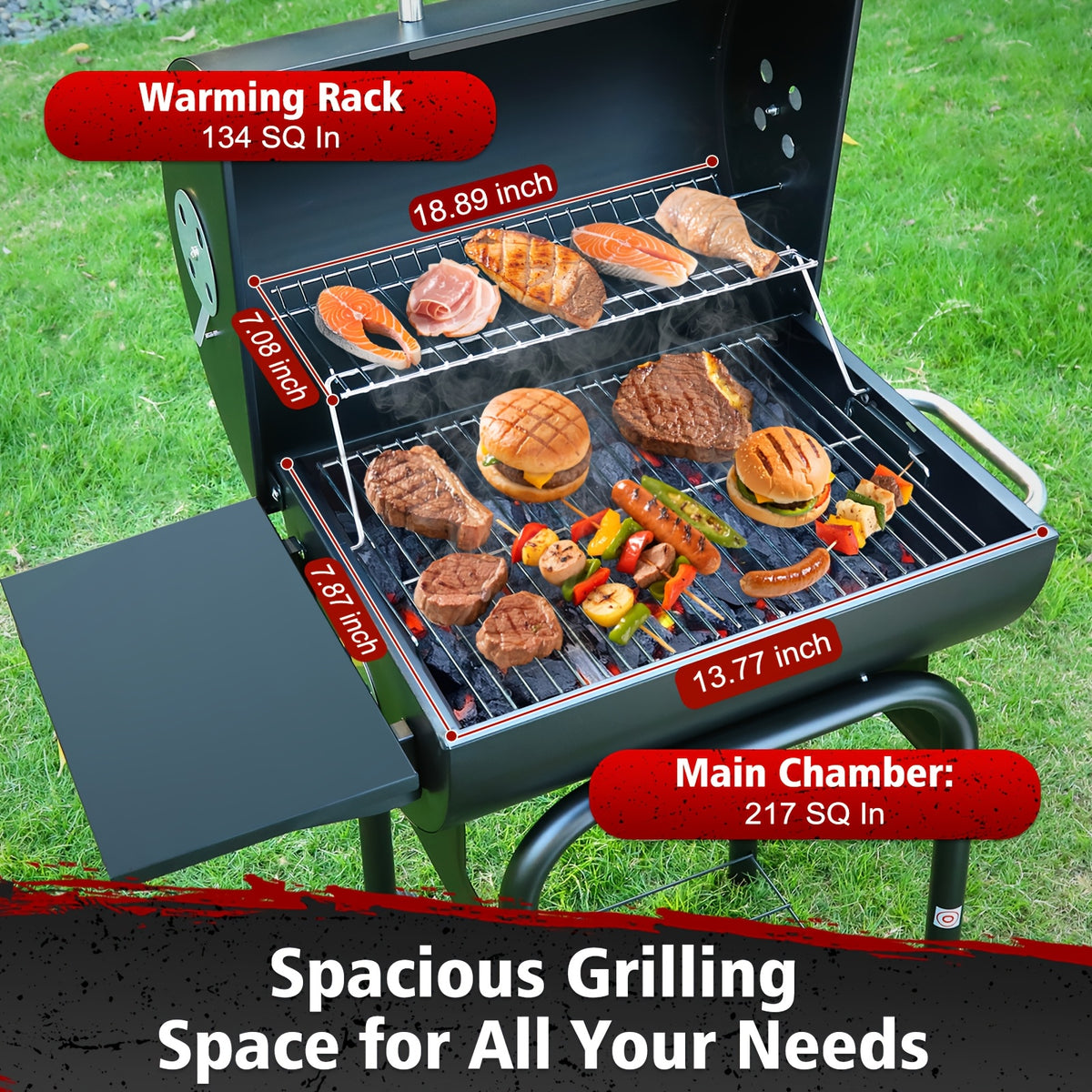Charcoal BBQ Grills Outdoor - Barrel Charcoal Grill with Offset Smoker(Model: L)/ Outdoor BBQ Grill with Side Table(Model:M/XL-A/XL-C)for Backyard, Patio, Parties, Camping, Outdoor Cooking, Large Event Gathering, Black
