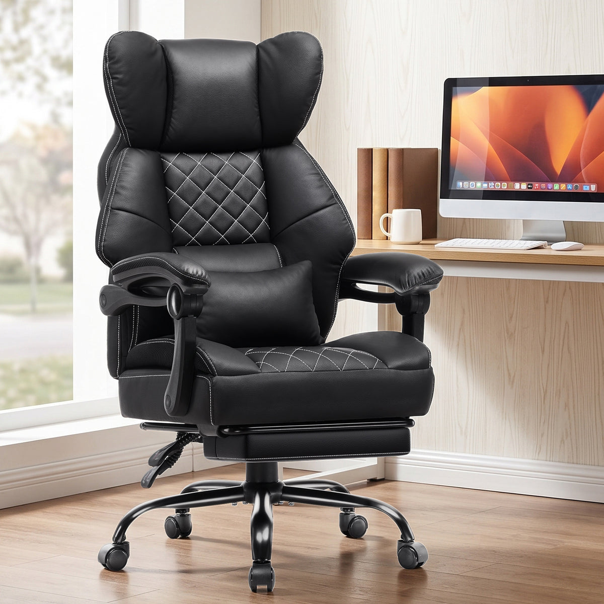 Office Chair OC-305 by LUCKRACER with Synchronized Armrests That Follow the Reclining High Back