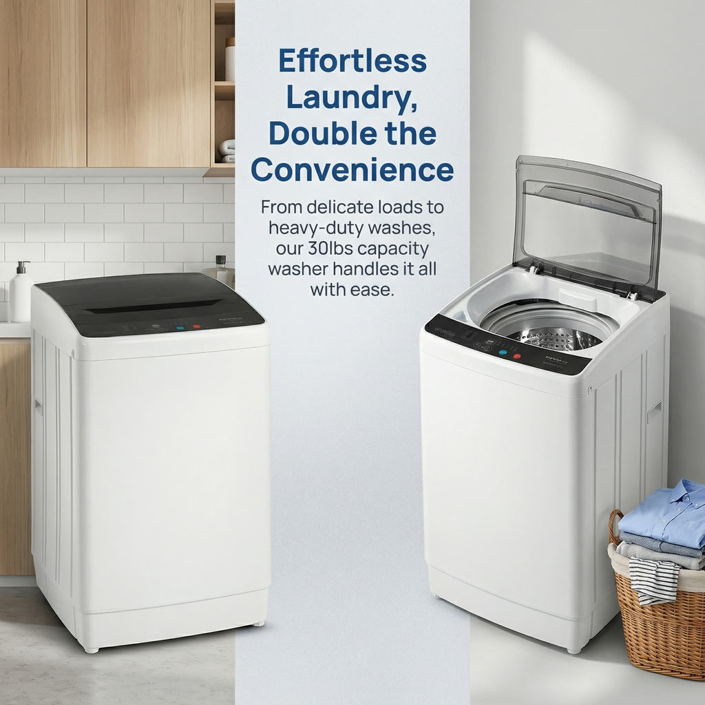 15.6/17.6/25/30lbs Full Automatic Portable Washing Machine - Compact Design with Drain Pump, 10 Programs, 8 Water Levels, LED Display & 24H Delay Start, Ideal for Apartment, RV & Camping
