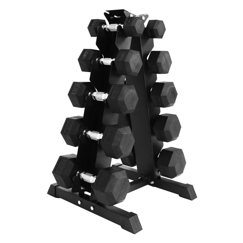 BalanceFrom Dumbbell Set with Stand, 5 Pair Rubber Encased Hand Weights, Home Gym Fitness Equipment, 150 Lb, Black