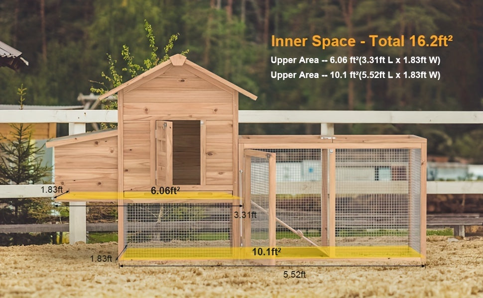Outdoor Wooden Rabbit Hutch And Chicken Coop Featuring a Run, Egg Box, And a Roof, Without Battery