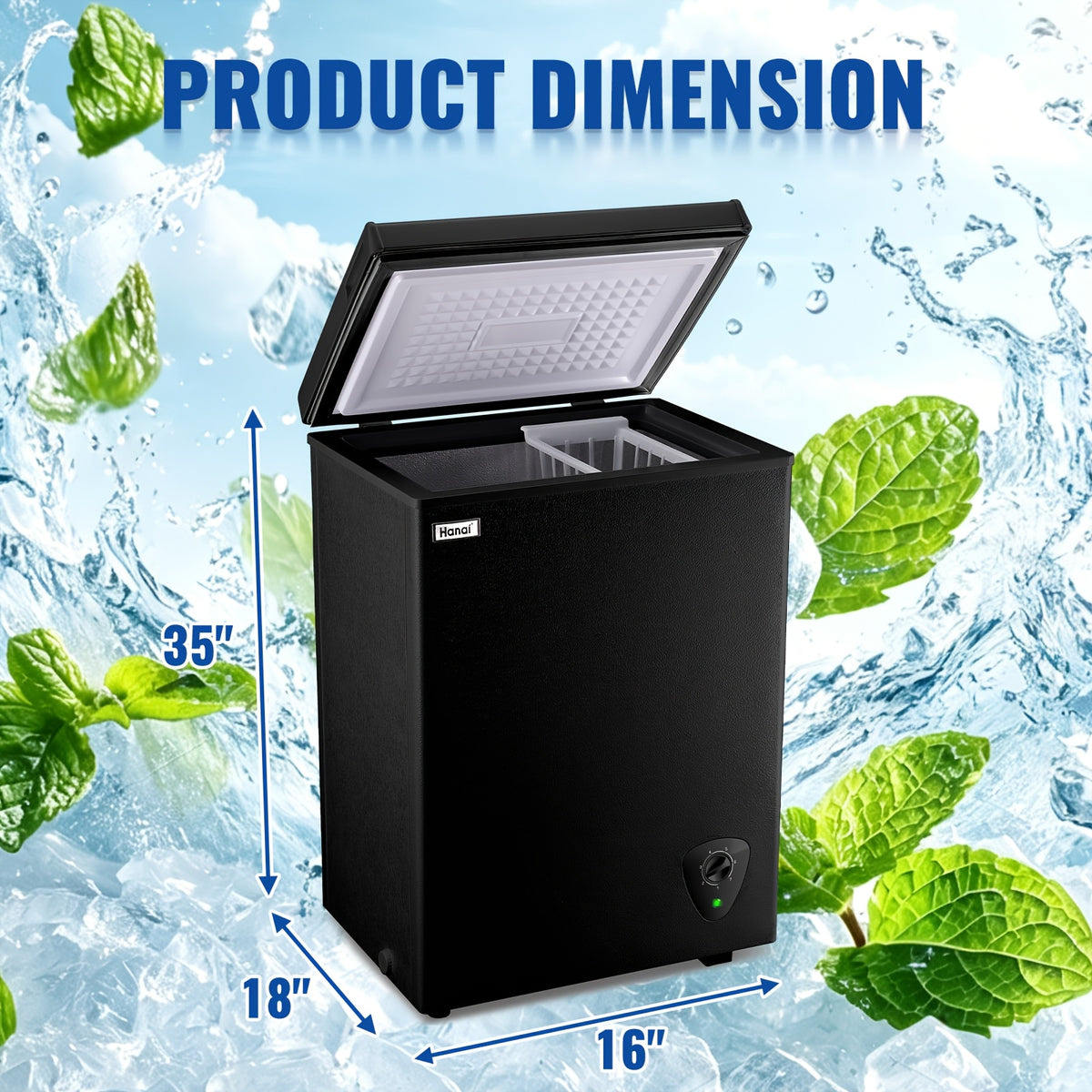 WANAI Compact Chest Freezer, Top Door with Removable Basket, 3.5 Cu.Ft., 7 Level Adjustable Temperature, Suitable for Kitchen Dorm and Office, Ideal Gift for Students and Small Families