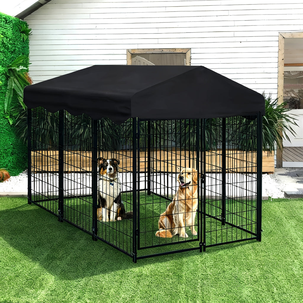 Sturdy Canine Crate, Metallic Animal Shelter And Outdoor Pet Area Featuring a Canopy, Food Dish, Secure Locking Gate, Easy Setup, Perfect for Dogs, Felines, Chickens, And Ducks, Without Battery