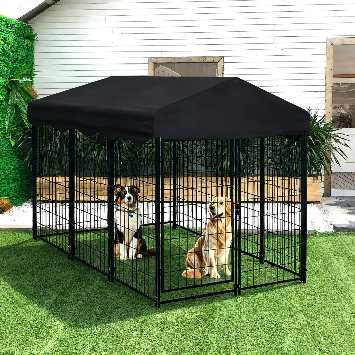 Sturdy Canine Crate, Metallic Animal Shelter And Outdoor Pet Area Featuring a Canopy, Food Dish, Secure Locking Gate, Easy Setup, Perfect for Dogs, Felines, Chickens, And Ducks, Without Battery