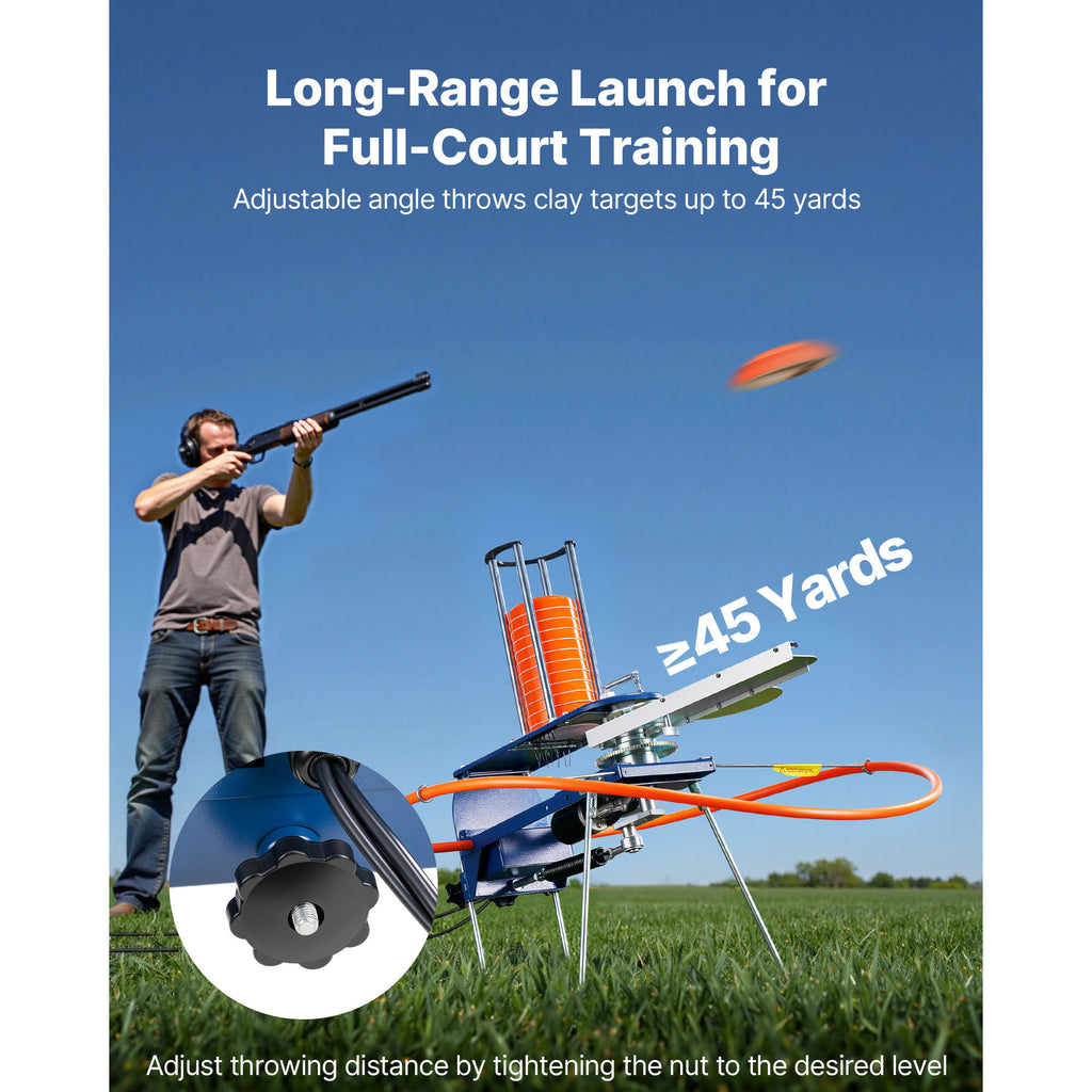 Clay Target Thrower VEVOR Automatic Pigeon Launcher, 28 or 50-Clay Capacity for 45-Yard Training