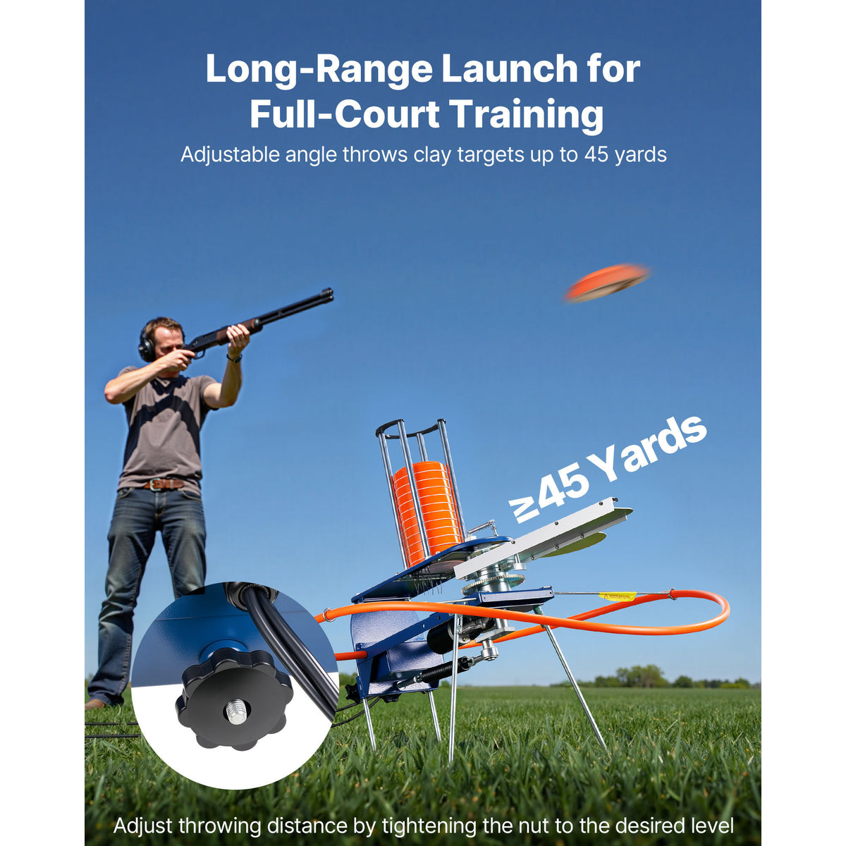Clay Target Thrower VEVOR Automatic Pigeon Launcher, 28 or 50-Clay Capacity for 45-Yard Training