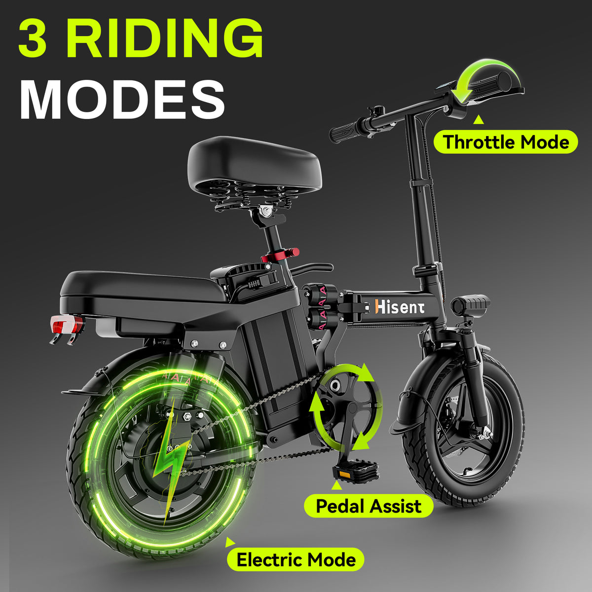 Hisent G11&F9 Folding Electric Bike | Dual Suspension System | Upgraded Frame | 12-35 Miles Range (Optional) | Features Dual Seat, LED Headlight, Disc Brakes, 14-Inch Tires, 500W High-Power Motor, Top Speed Of 19.9 Mph