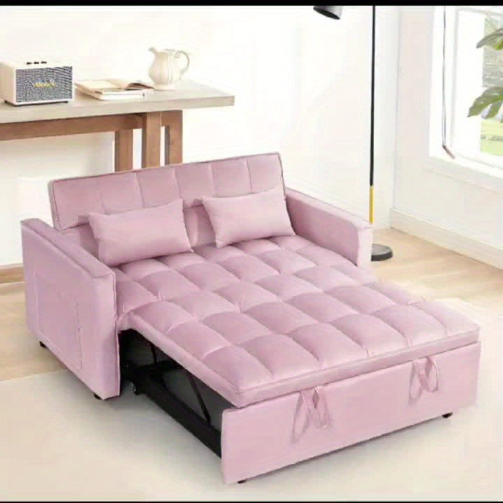 54Inch Velvet 3 in 1 Convertible Sleeper Sofa Bed, Futon Couches for Living Room with Side Pocket | Adjustable Backrest | Velvet Fabric | Pull Out Couch | Love-Seat Sofa | Sectional Sofa Bed | 2-Seat Sofa Bed