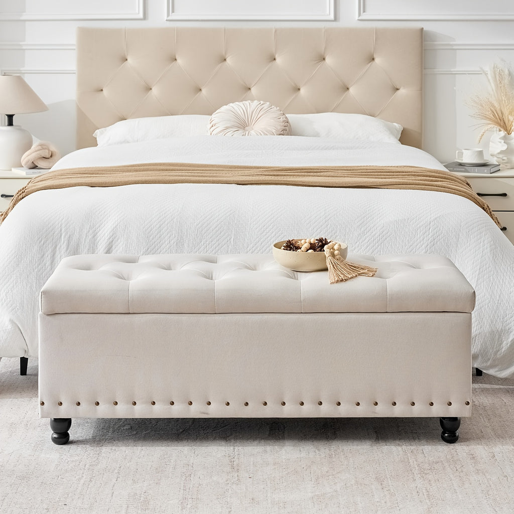 Ottoman With Storage, Storage Bench With Button-Tufted, End Of Bed Storage Bench Safety Hinge With Rivets, Large Storage Ottoman Bench For Bedroom, Living Room, Foot Of Bed