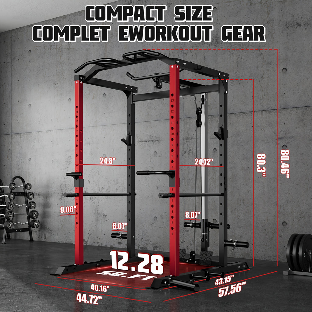 Mitonos C1-V4 Power Cage, 2000LBS Squat Rack with LAT Pulldown, Multi-Function Weight Cage Strength Training Machine, Workout Cage with More Attachments for Home Gym Garage