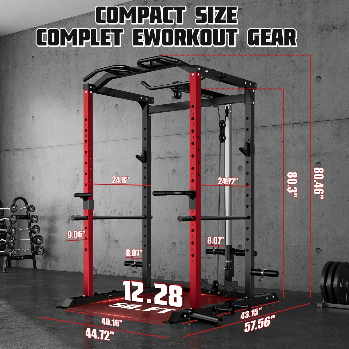 Mitonos C1-V4 Power Cage, 2000LBS Squat Rack with LAT Pulldown, Multi-Function Weight Cage Strength Training Machine, Workout Cage with More Attachments for Home Gym Garage