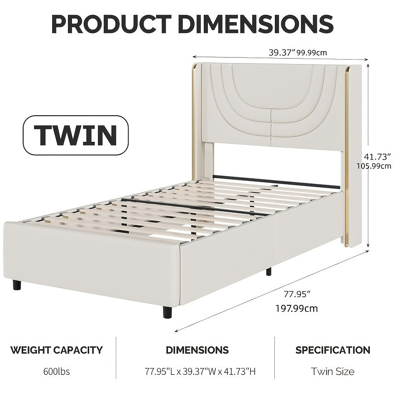 Twin Full Queen Size Bed Frame with LED Lights, Bed with Headboard And Wingback, Headboard Splicing Design, No Box Spring Needed, Easy Assembly, Pink/Beige/Black