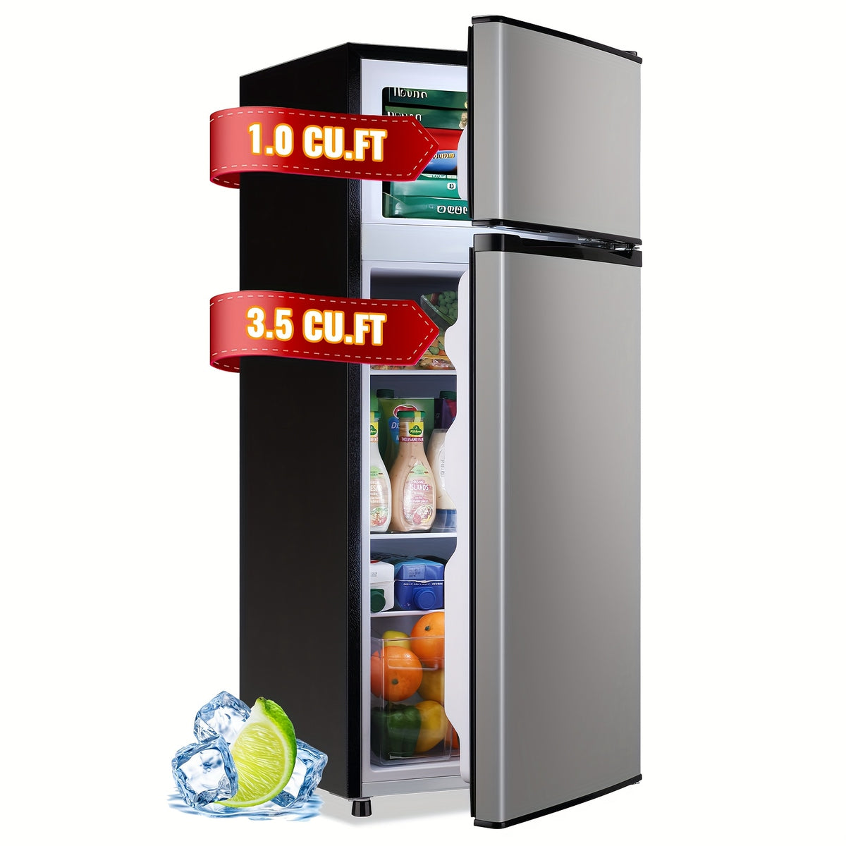 2.5/3.5/4.5 Cu.Ft Mini Fridge with Freezer, Commercial Double Door Compact Refrigerator with Adjustable Thermostat and Shelves,Small Fridge with Large Capacity, Perfect for Bedroom, Dorm, Home, Office