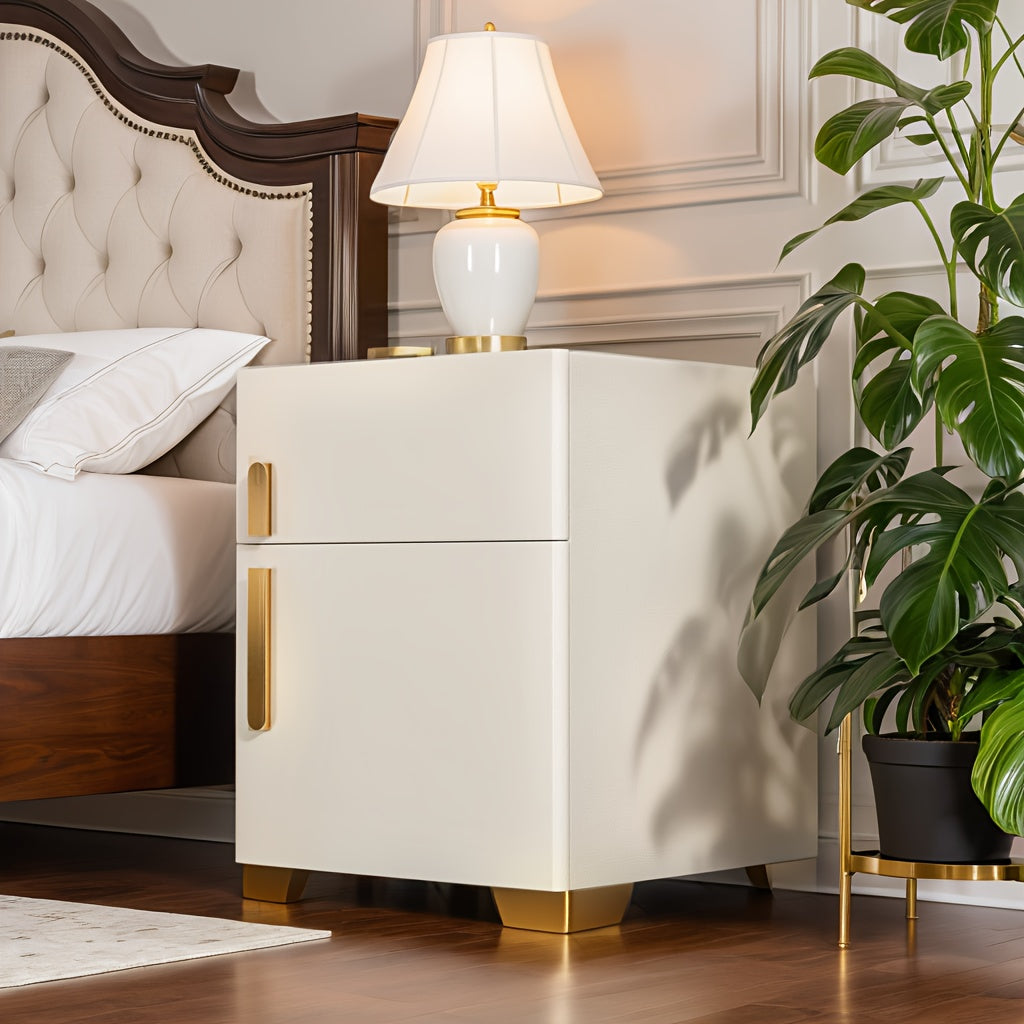 Modern 4 in 1 Wireless Charging Bedside Cabinet with Large Capacity, LED Three-Color Changing Light, Office Storage Cabinet with Drawers Combination Lock, Bedside Cabinet, Bedside Table, Sofa Side Table, Space-Saving, No Assembly Required