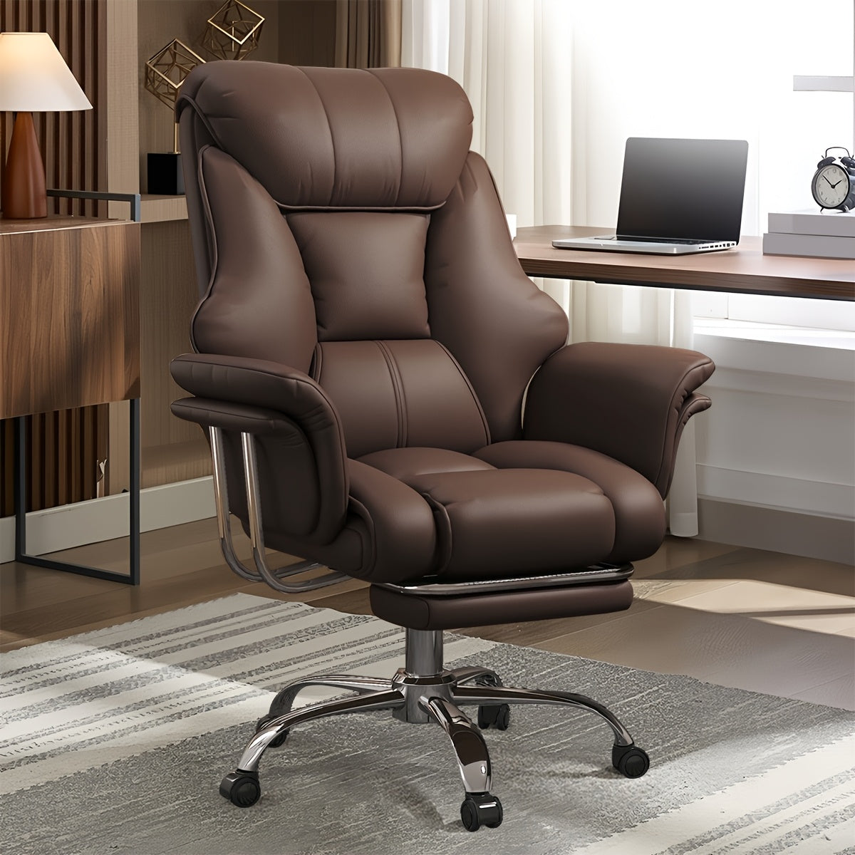 Ergonomic Office Chair Designed for Computers, Featuring a High Back, Leather Upholstery, Padded Flip-Up Armrests, And an Upgraded Swivel Base for Home Use
