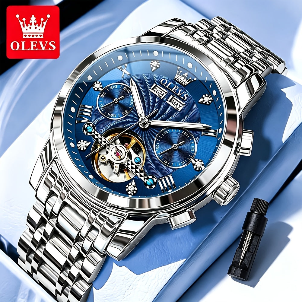 OLEVS Men'S Mechanical Watch - Automatic Movement Stainless Steel Large Dial, Luminous Dual Calendar Business Casual Dress Multifunctional Wristwatch Relojes Para Hombre Without Box, Without Battery