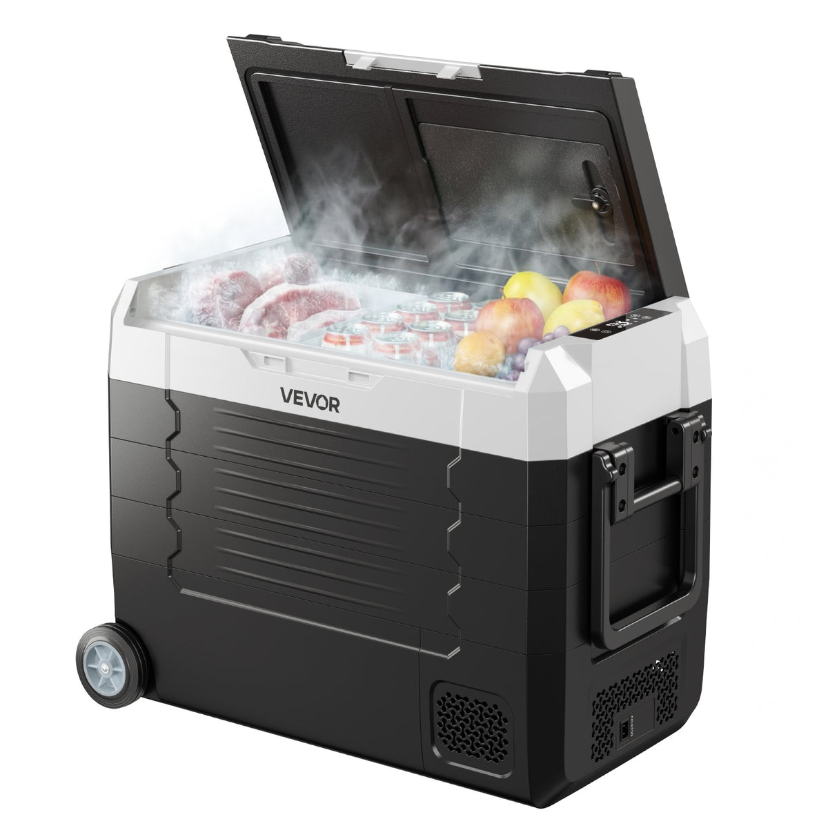 VEVOR Car Refrigerator, DC 12/24V AC100-240V Compressor Electric Cooler, -4°F to 68°F Truck Refrigerator, Wheels & Dual Zone, 48 QT Cars Cooler for RVs, Boats, Camping, Fishing