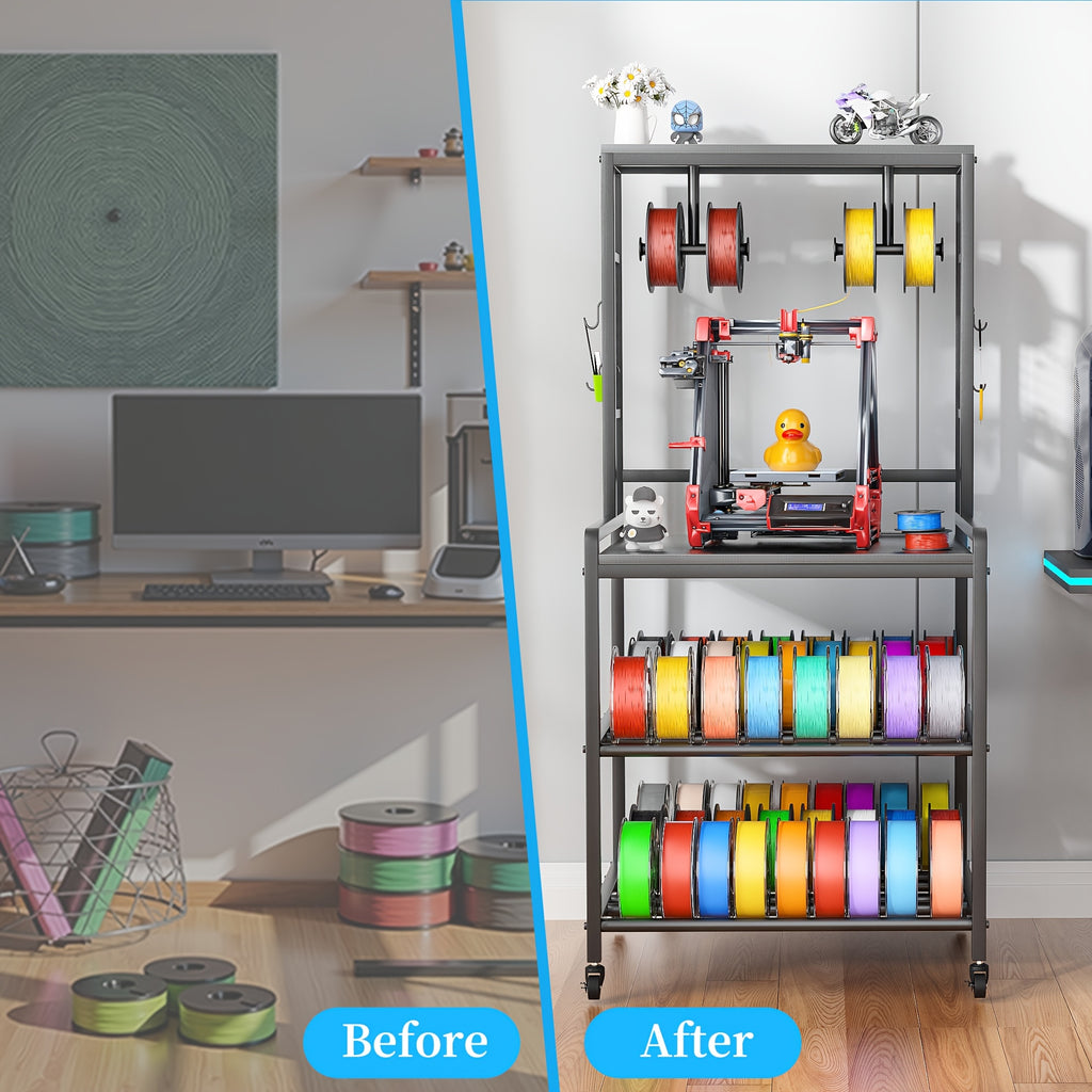 Printer Stand with Charging Station, Large 3D Printer Table with Filament Storage, Heavy Duty Rolling 3d Printing Stand Filament Organizer with 4-Tier Storage for Workshop/Office/Garage