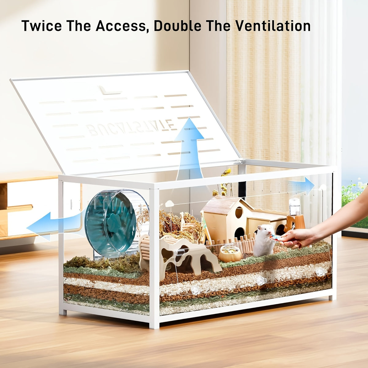 [Metal Hamster Cage] Bucatstate Metal Hamster Cage 2.0 (Free 20L Paper Bedding: Random Color) - Small Animal Habitat Large Stackable With Top Access Easy Assembly 39.3L X 19.7W X 20.6H Inches Dwarf Syrian Hamster Tank For Gerbil Mouse