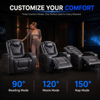 Power Recliner Chair with USB Ports And Cup Holders - Overstuffed Electric Home Theater Seating Faux Leather Reclining Furniture with Hidden Arm Storage, Easy to Clean (Black)