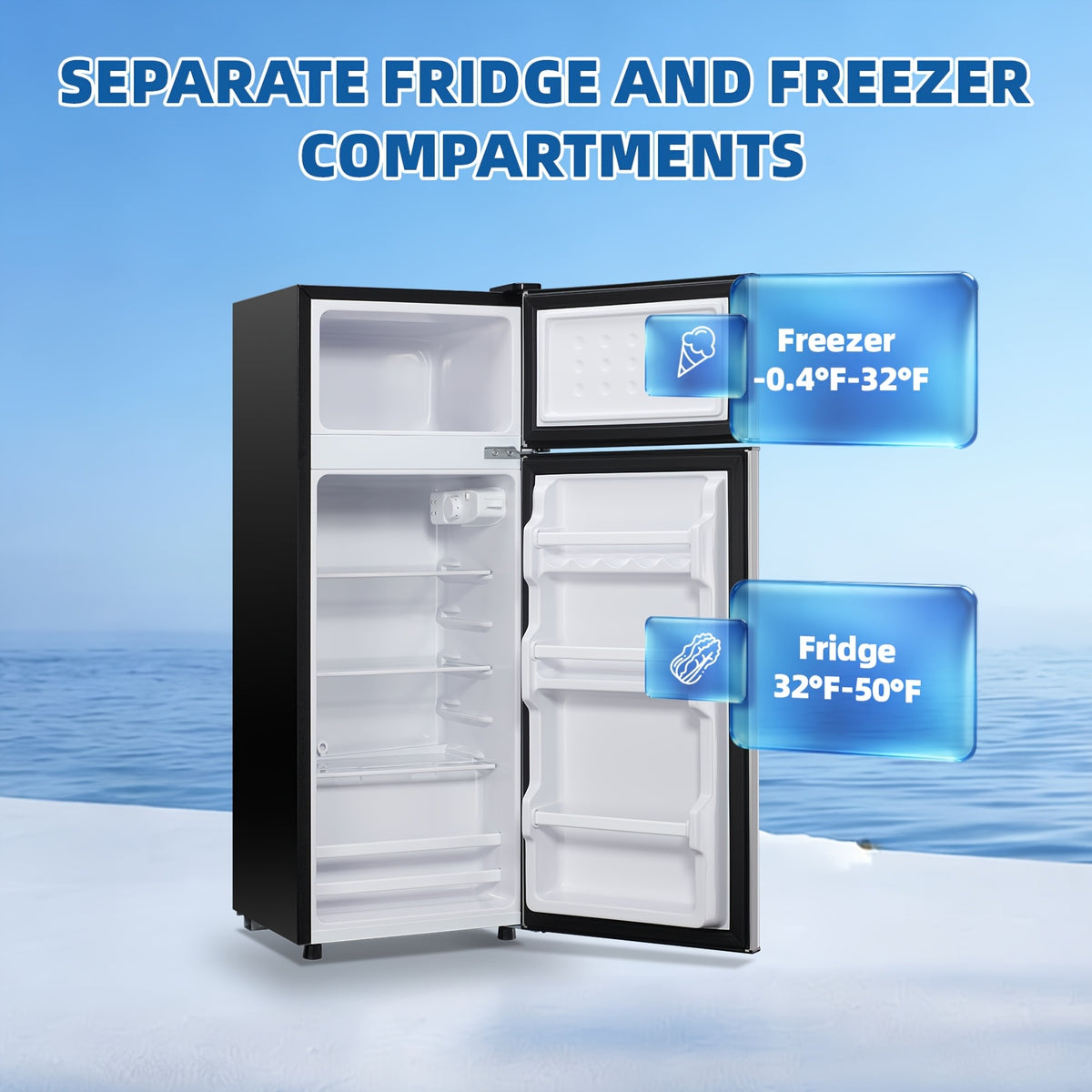 2-Door Compact Refrigerator Mini Fridge with Adjustable Thermostat & Removable Glass Shelves, Ultra-Quiet Cooling Suitable for Bedroom, Office, Dorm, Small Space, Direct-Cool System, ABS Cabinet, Compressor Cooling, Low Voltage ( Plug)
