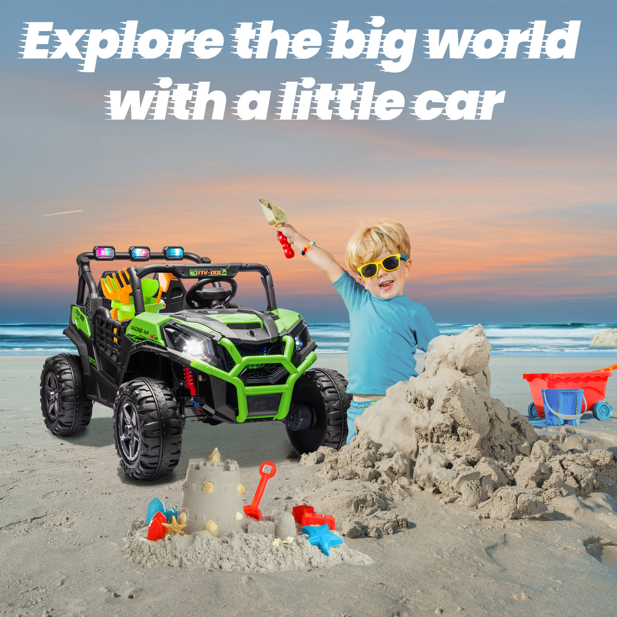 24V 2 Seater XL Ride On Toys for Kids, 4WD Electric Off-Road UTV Truck W/ Motors, Remote Control, 20" Large Seat, 5 Mph Max Speed, Electric Vehicle for KIds, Best Chrismas Gifts