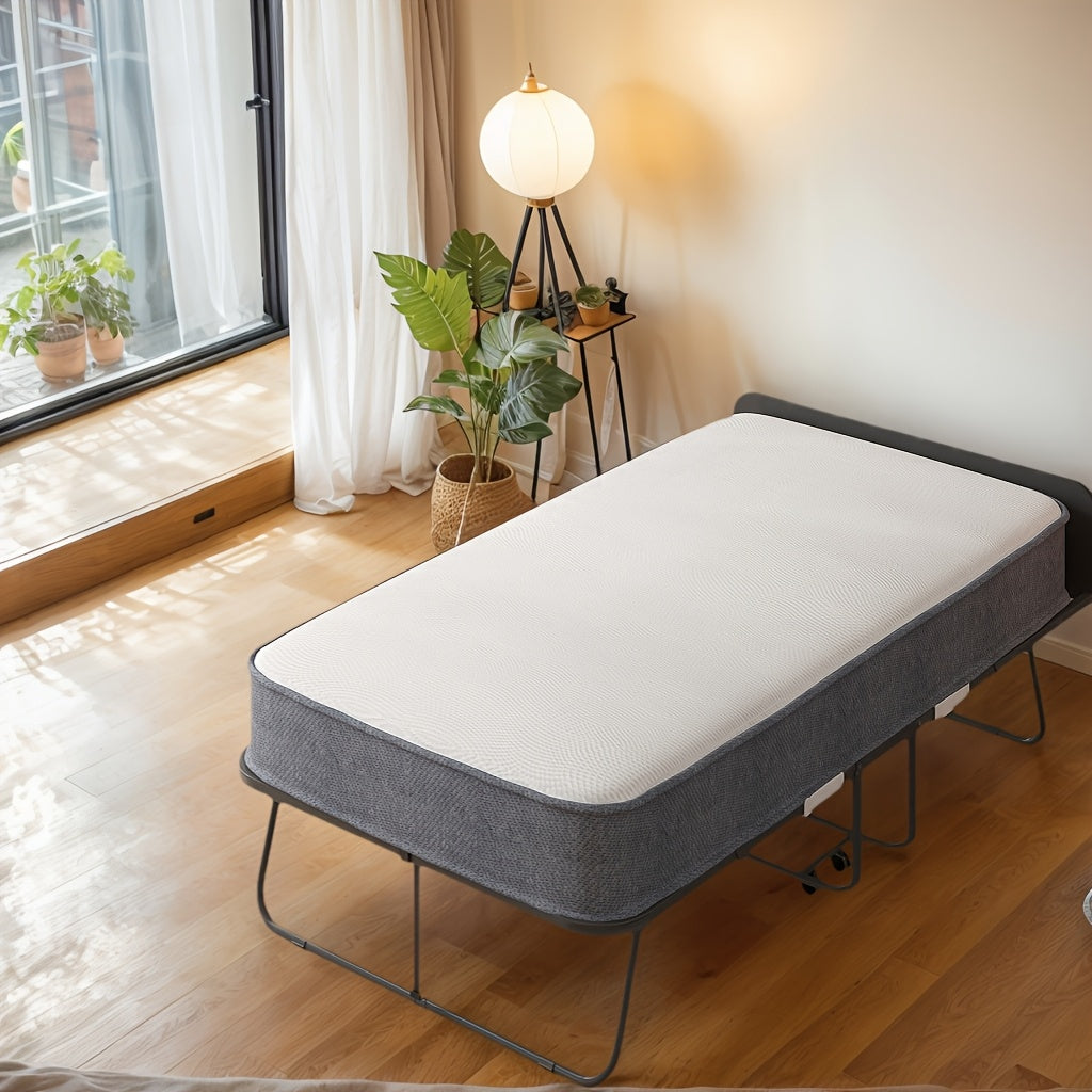38In/31In Folding Bed with Foam Mattress Rollaway Bed, Space-Saving Guest Bed with Headboard, Portable Foldable Extra Bed for Adults with Sturdy Metal Frame