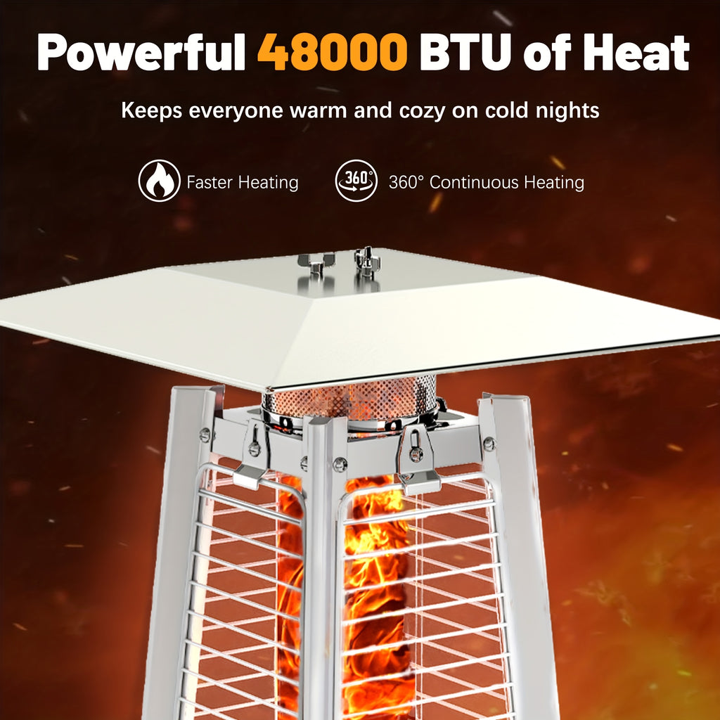 Patio Heater, 2in 1Patio Propane Heater 48, 000 Btu Patio Outdoor Heater, Quartz Glass Tube Propane Heater with Cover And Gloves, Wheels And Ground Nail