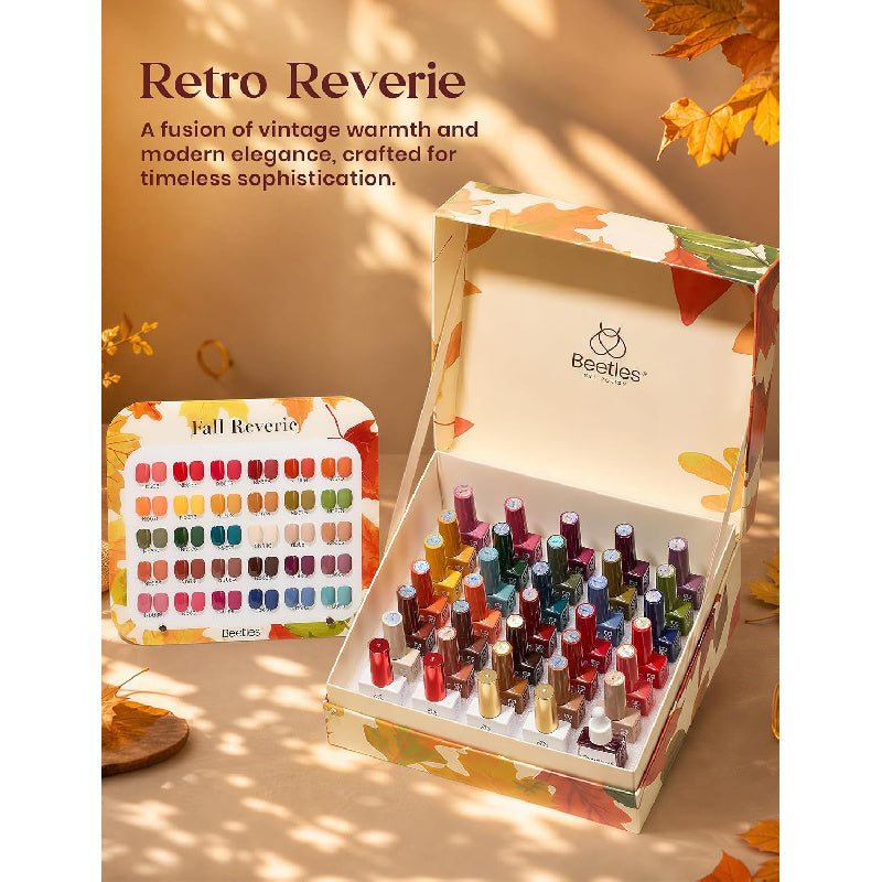 [Gel Polish Set] 30 Colors Beetles Fall Gel Polish Set - Hema-Free Retro Reverie Collection, /LED Curable Base & Top Coat Suitable for Nail Art Salon DIY, Autumn Burgundy & Orange Gel Nail Kit with Swatch Card, Soak Off Polish for or Professional