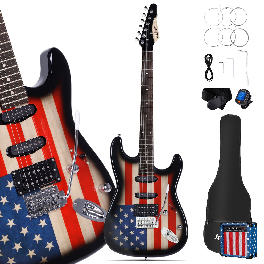 Leo Jaymz 39 Inch Full Size Electric Guitar Kit Electric Guitar Beginner Kits - 20W Amplifier, Digital Tuner, Carring Bag, Shoulder Strap, Connecting Cable