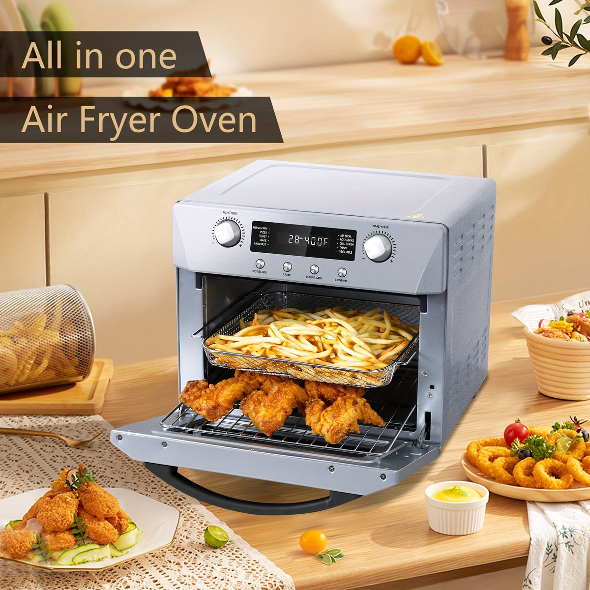 Cusimax Air Fryer Oven, 10-in-1 Air Fryer Toaster Oven Combo, 24QT Convection Toaster Oven Countertop With Rotisserie & Dehydrator, 7 Accessories, 1700w, Stainless Steel