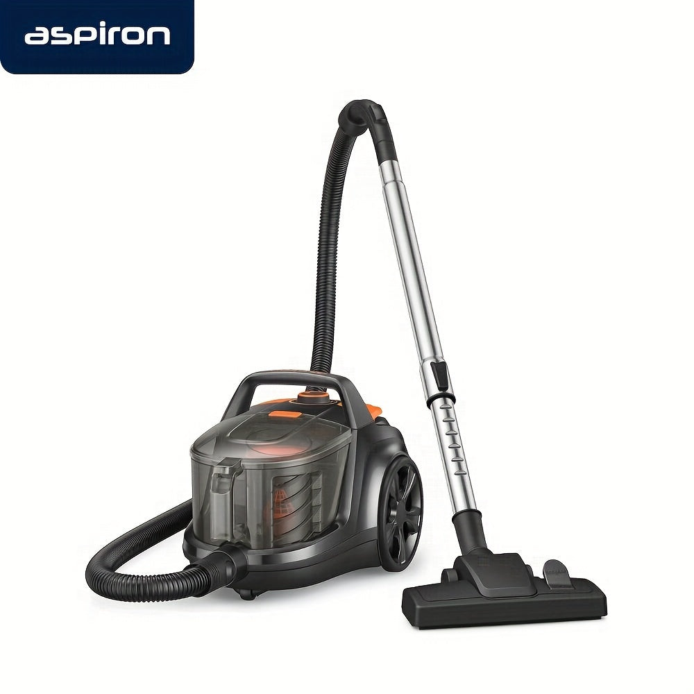 [Lightweight HEPA Vacuum] Aspiron 1200W Bagless Canister Vacuum Cleaner, Lightweight with HEPA Filter, 3.7QT Capacity, Automatic Cord Rewind, 5 Attachments, Ideal for Pet Hair, Hard Floors, and Carpets AS-CA006