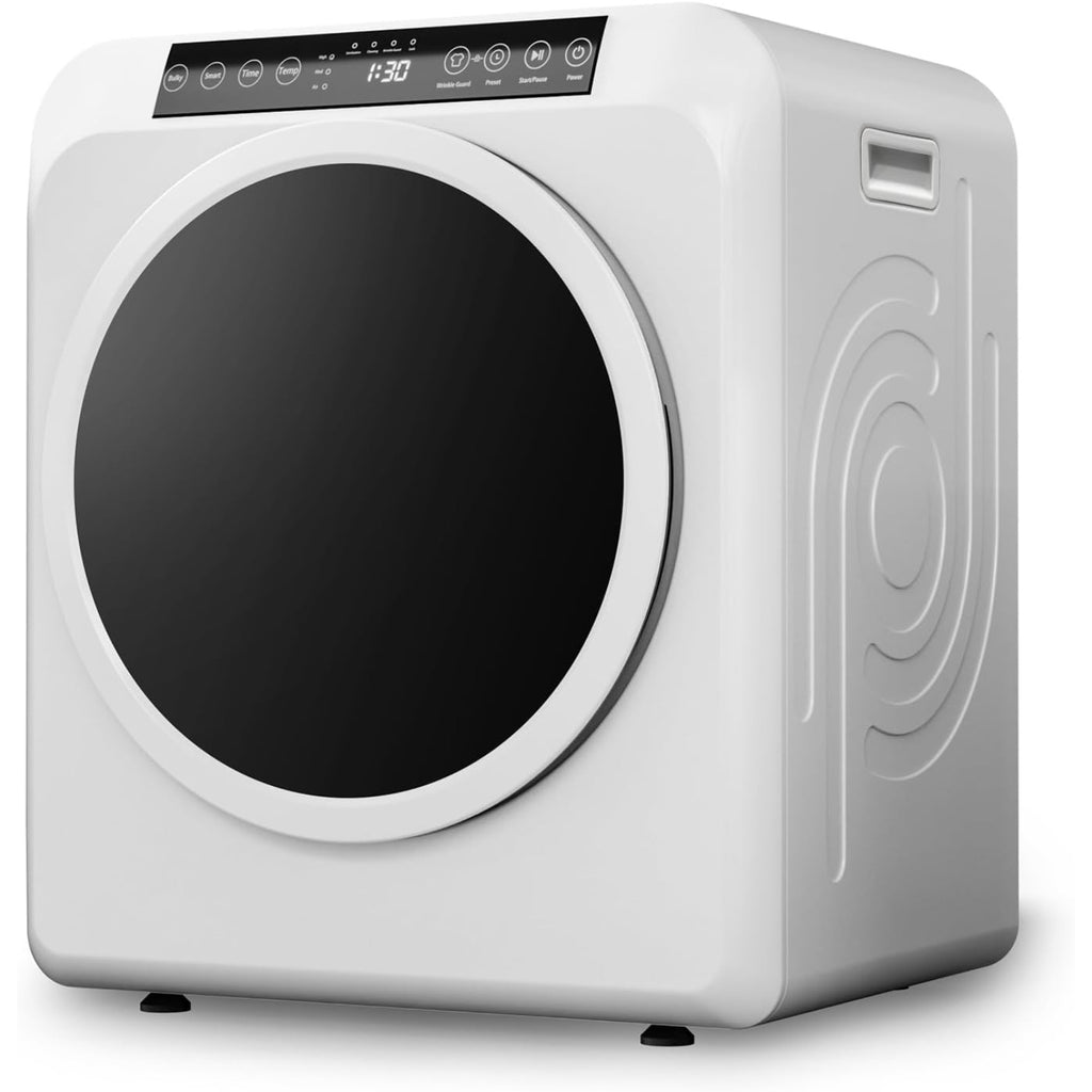 MEFEIR Compact Clothes Dryer - 3.5 Cu.Ft Portable Laundry w/ LCD Touch Controls, Stainless Steel Drum, 13.2Lb Capacity for Apartments & Dorms, 110V Classic White w/ Wheels