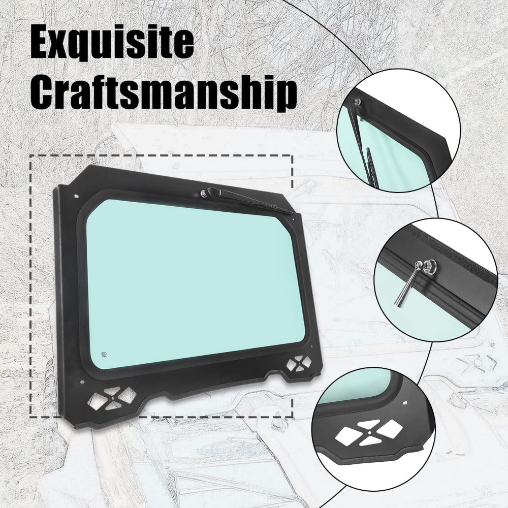 Full Glass Windshield for 2014-2018 Polaris RZR Models with Wiper and Black Aluminum Frame