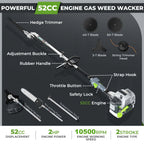 52cc 6-in-1 Gas Powered Weed Eater with Hedge Trimmer & Pole Saw - Multi-Attachment Brush Cutter, 2-Stroke Lightweight Trimming Machine for Yard Maintenance
