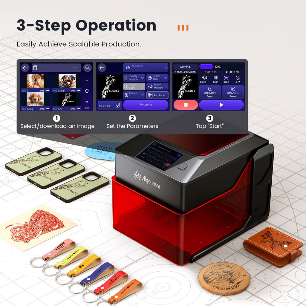 Algolaser Pixi 3000mW Laser Engraving Machine Suitable for Beginners, High-Power Non-Portable Laser with 100mm 100mm Engraving Area, Compatible for DIY Crafts, Wood, Plastic,, for Workshop &