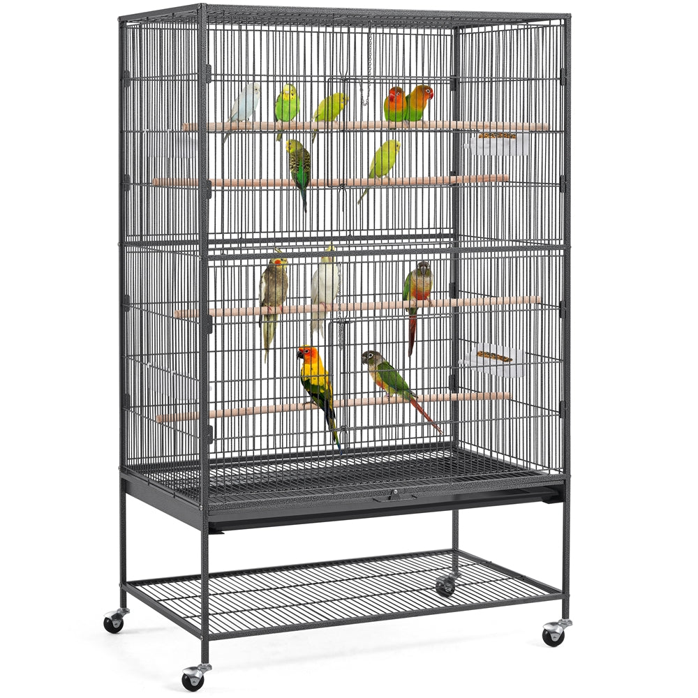 Costoffs Bird Cage 60.5-inch Extra-Large Parrot Cage Wrought Iron Bird Cage with Stand, Large Flight Cage for Conures, Parakeets, Cockatiels, African Greys and Small Pets, Multi-Bird Cage