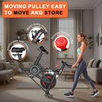 CRYSTAL FIT Indoor Exercise Bike, Cycling Bike Plus Magnetic Resistance/Brake Pad Stationary Bike with Tablet Holder LCD Monitor 300lbs Weight Capacity &Upgraded Comfortable Seat Cushion
