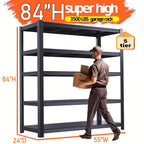 Garage Shelving Heavy Duty, 5-Tier Industrial Shelving Unit with Hooks, Adjustable Storage Shelves for Garage, Basement, Warehouse, Utility Shelves