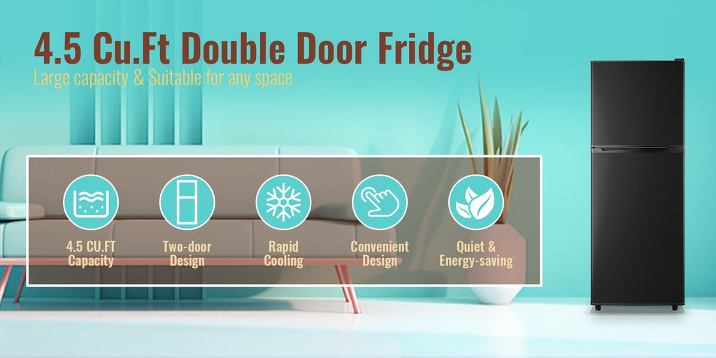 Mini Refrigerator with Separate Freezer and 7-Level Thermostat — WANAI Black, 3.5 or 4.5 Cu. Ft.