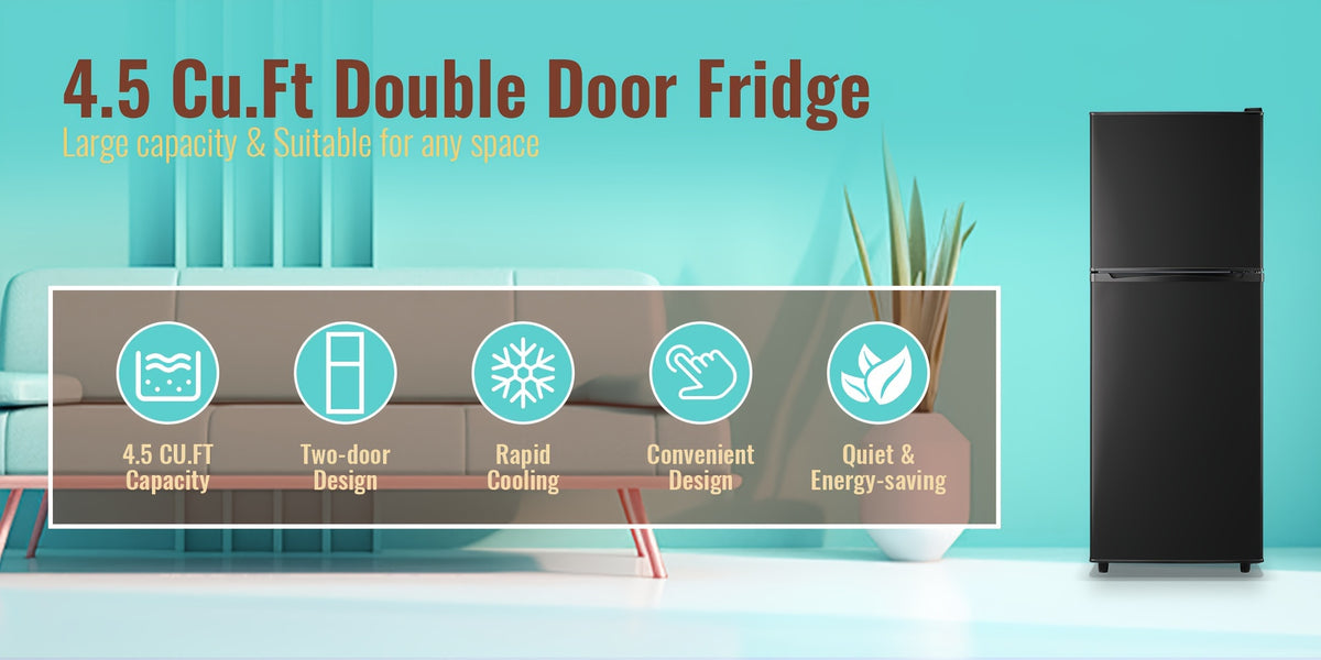 Mini Refrigerator with Separate Freezer and 7-Level Thermostat — WANAI Black, 3.5 or 4.5 Cu. Ft.