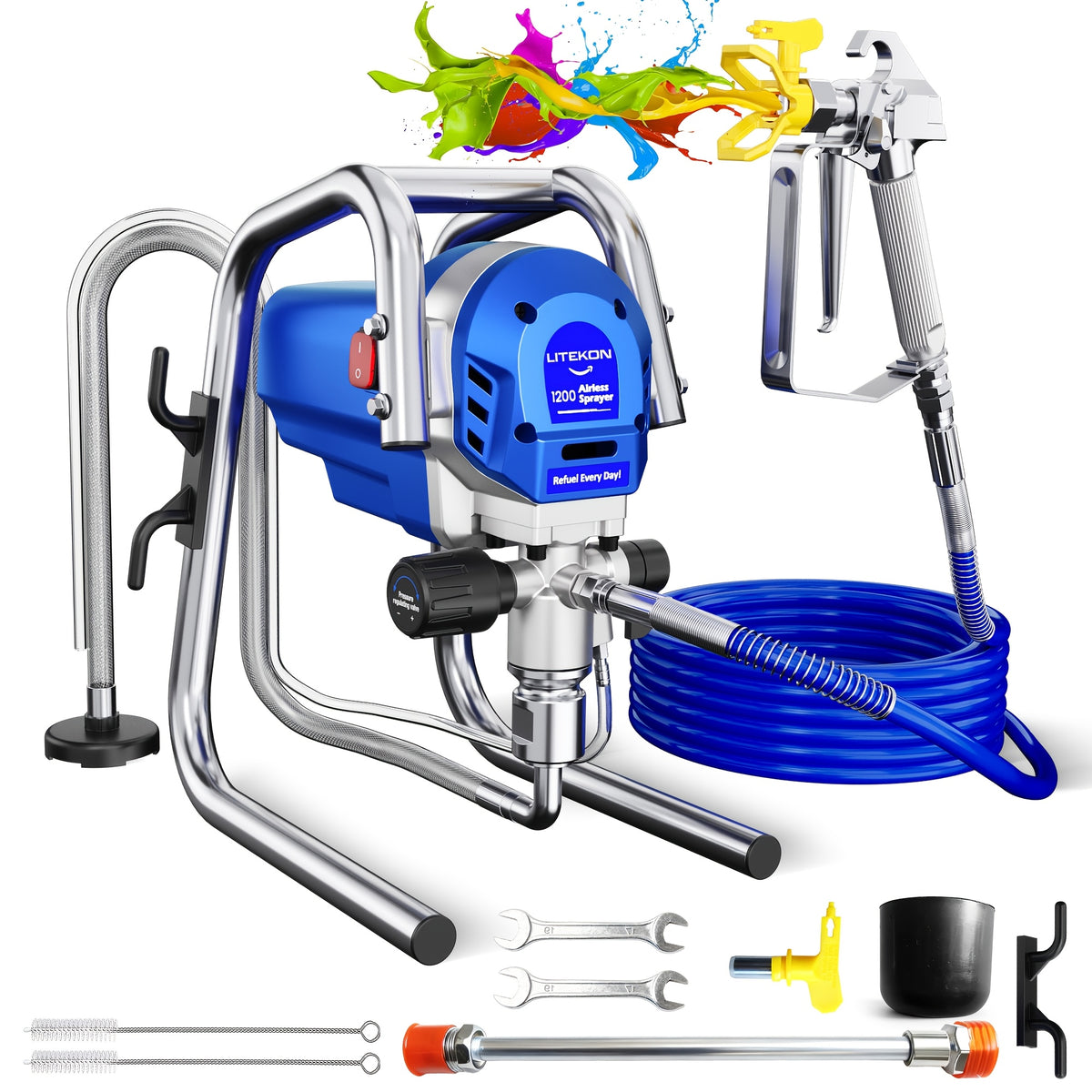 1200W Heavy-Duty Airless Paint Sprayer, Protable Paint Sprayer for House Painting, 3300PSI High Pressure & 40.58oz/Min Flow for Fast Painting, Up to 30% More Coverage with Less Overspray, for Walls, Furniture, Cabinets, Fence, Car Repair DIY