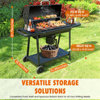 Charcoal BBQ Grills Outdoor - Barrel Charcoal Grill with Offset Smoker(Model: L)/ Outdoor BBQ Grill with Side Table(Model:M/XL-A/XL-C)for Backyard, Patio, Parties, Camping, Outdoor Cooking, Large Event Gathering, Black