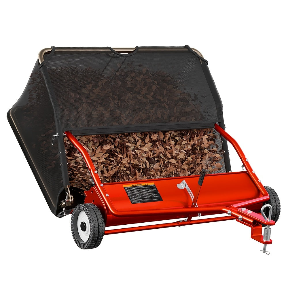 42/48" Lawn Sweeper That Can Be Towed, Designed for Collecting Grass with a Large Hopper Capacity of 18.55/25.16 Cubic Feet, a Robust Collector for Leaves And Grass, Featuring an Adjustable Brush Height Lever And a Dumping Rope