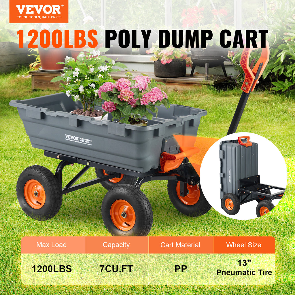 Garden Dump Cart – VEVOR 6.48 cu. ft. Yard Wagon for Heavy Loads and Tractor or Lawnmower Towing