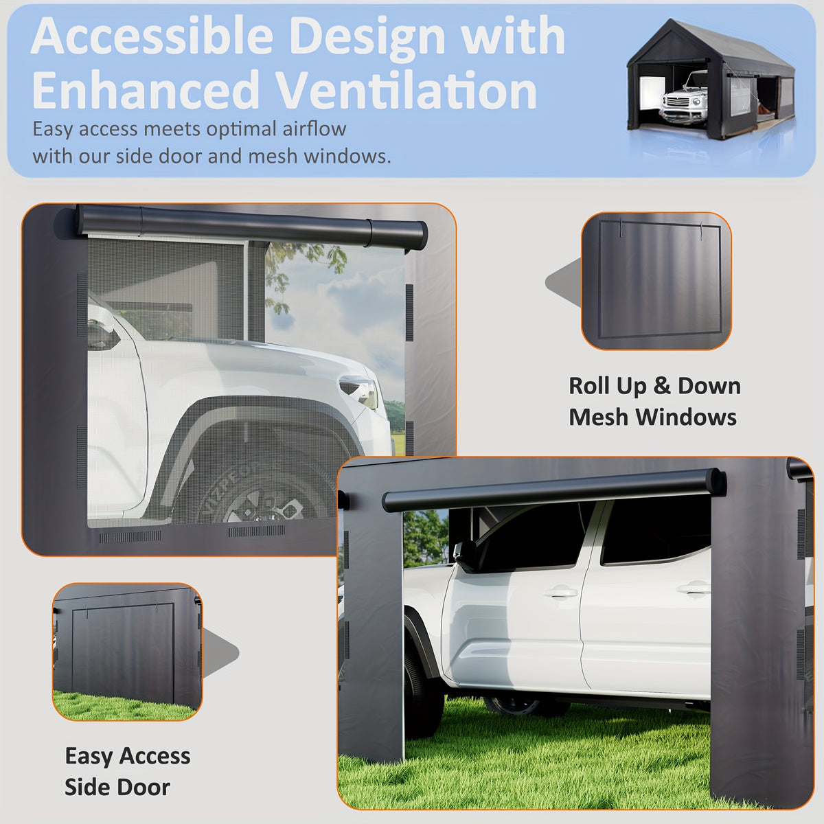 [Extra Large Carport] 12X20 10X20 FT Extra Large Heavy Duty Carport, Upgraded Portable Garage Car Canopy with Roll-Up Ventilated Windows, Removable Sidewalls, Waterproof UV Resistant All-Season Tarp for Parking, Dark Gray Or