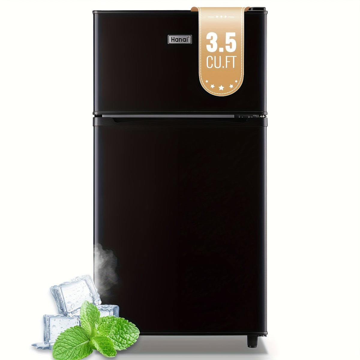 Mini Refrigerator with Separate Freezer and 7-Level Thermostat — WANAI Black, 3.5 or 4.5 Cu. Ft.